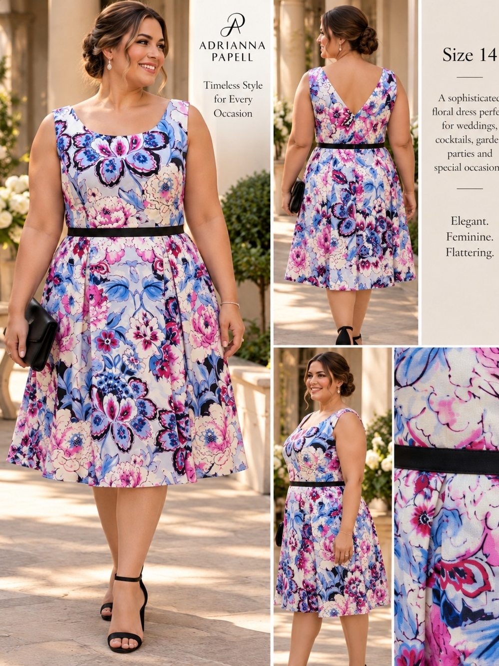 Adrianna Papell Floral Fit & Flare Dress – Size 16, NWT